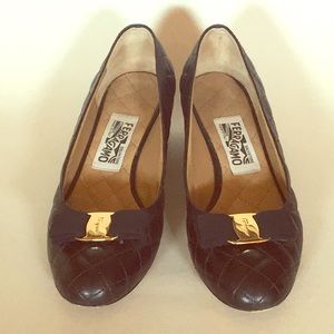 Ferragamo Quilted Leather Heels, Black, Sz 10